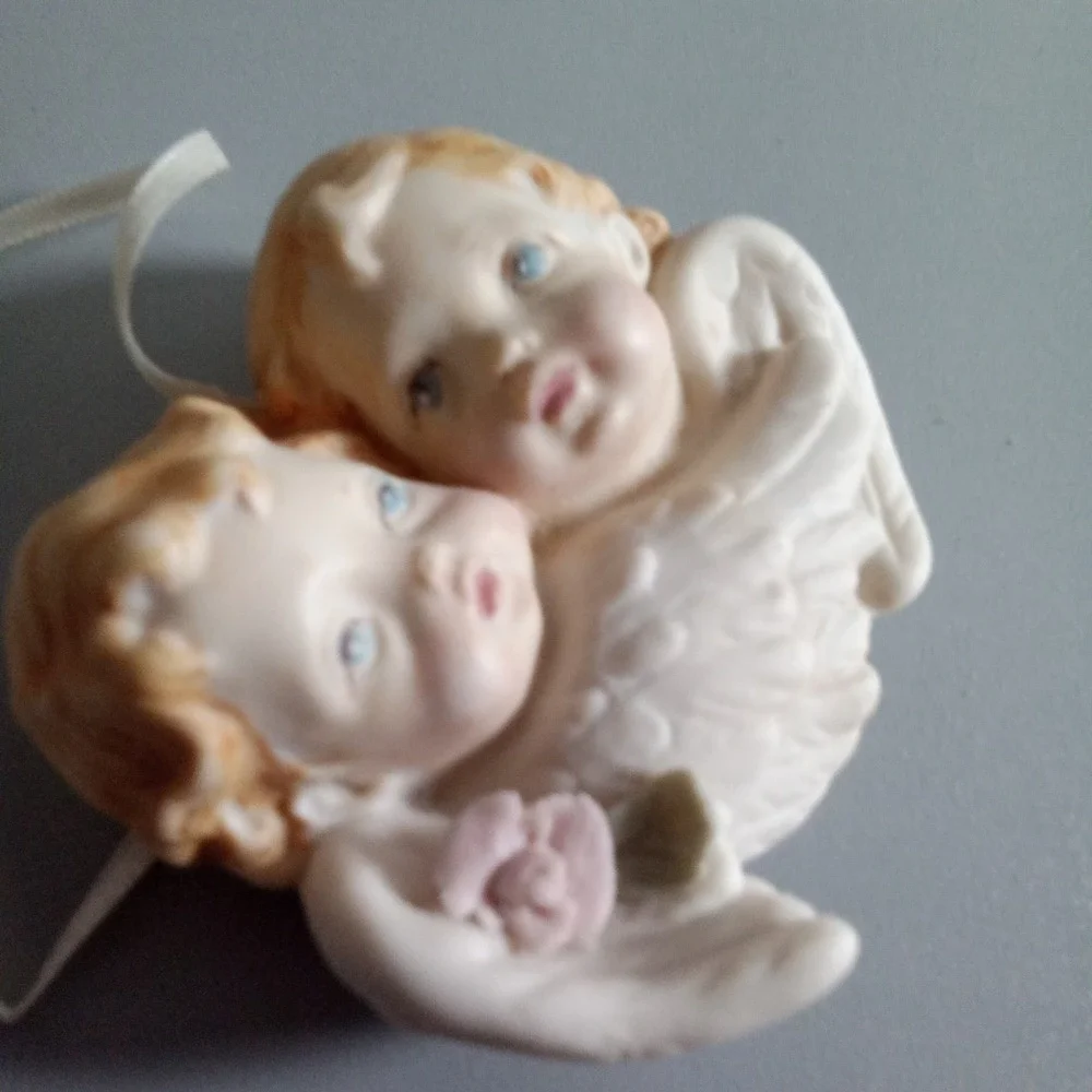 Vintage 1996 Porcelain Cherub Angel Ornament Pink Rose Victorian Decor 3in